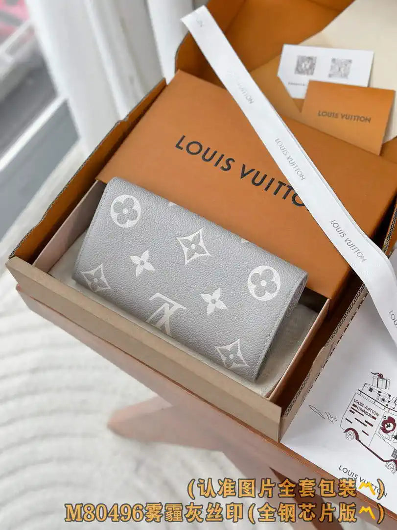 Louis Vuitton Sarah Wallet Bicolor Monogram Empreinte Leather LV M80496 Gray