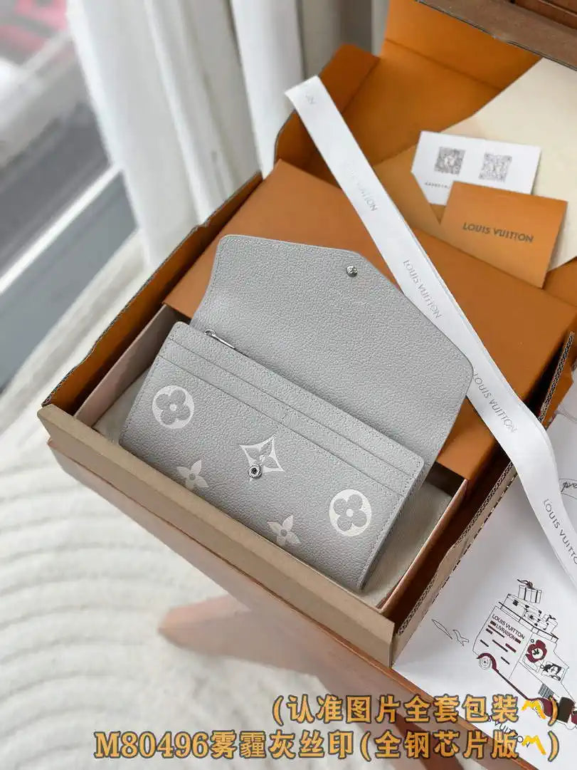Louis Vuitton Sarah Wallet Bicolor Monogram Empreinte Leather LV M80496 Gray
