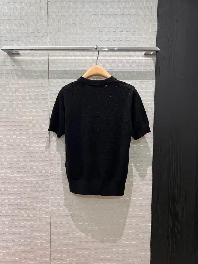 Louis Vuitton Women Hollow Lv pattern short knitted T-shirt L66499