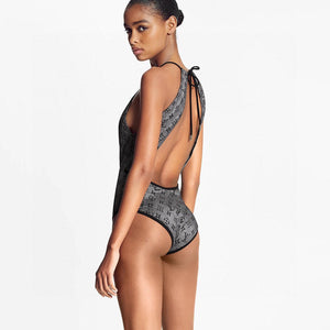 Louis Vuitton Women's Glittery Monogram Jersey One-Piece Swimsuit 1A8R8O Grey - luxibagsmall