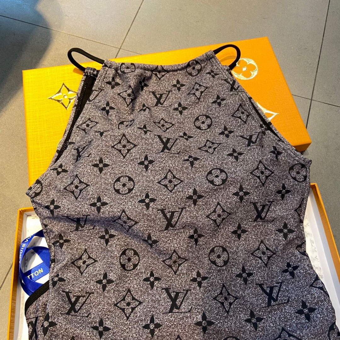 Louis Vuitton Women's Glittery Monogram Jersey One-Piece Swimsuit 1A8R8O Grey - luxibagsmall