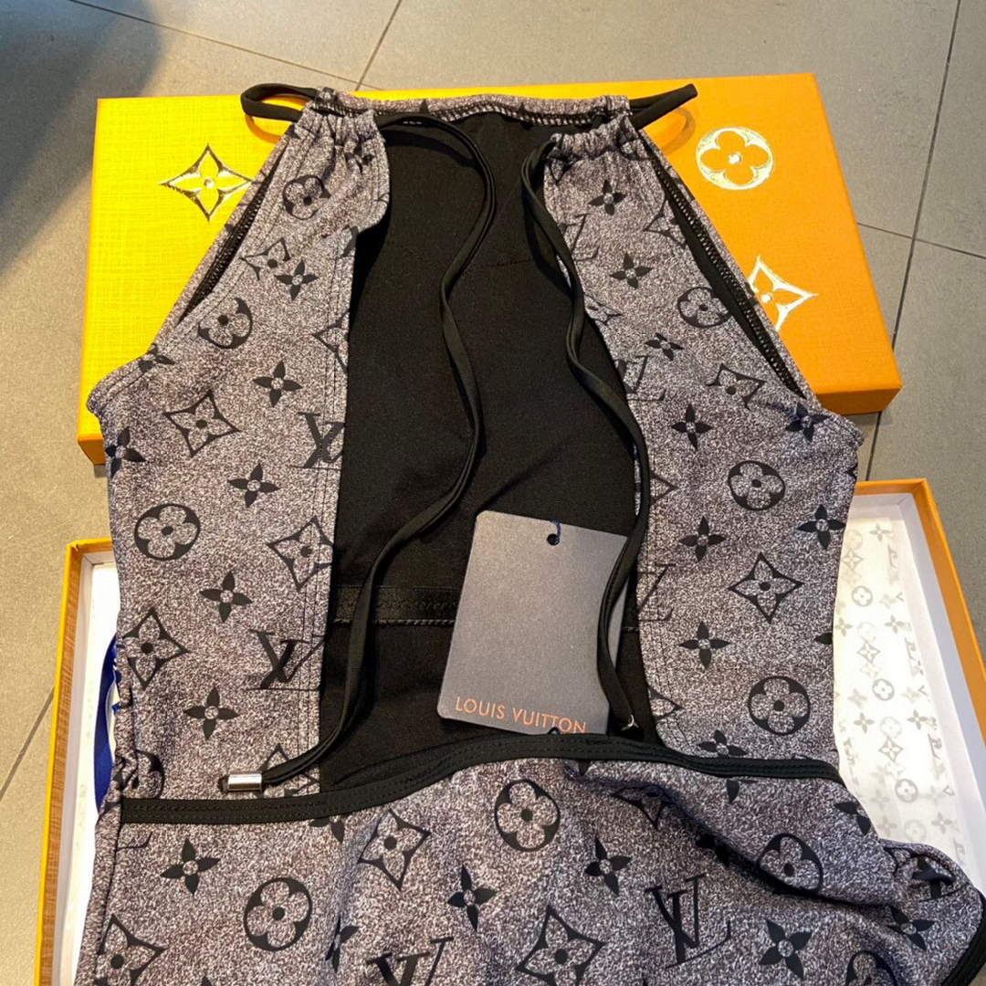 Louis Vuitton Women's Glittery Monogram Jersey One-Piece Swimsuit 1A8R8O Grey - luxibagsmall