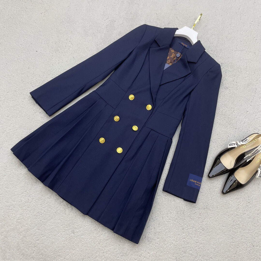 LV 1AA8SM Louis Vuitton Women's Fashion Clothing Pleated Suit Dress L55722