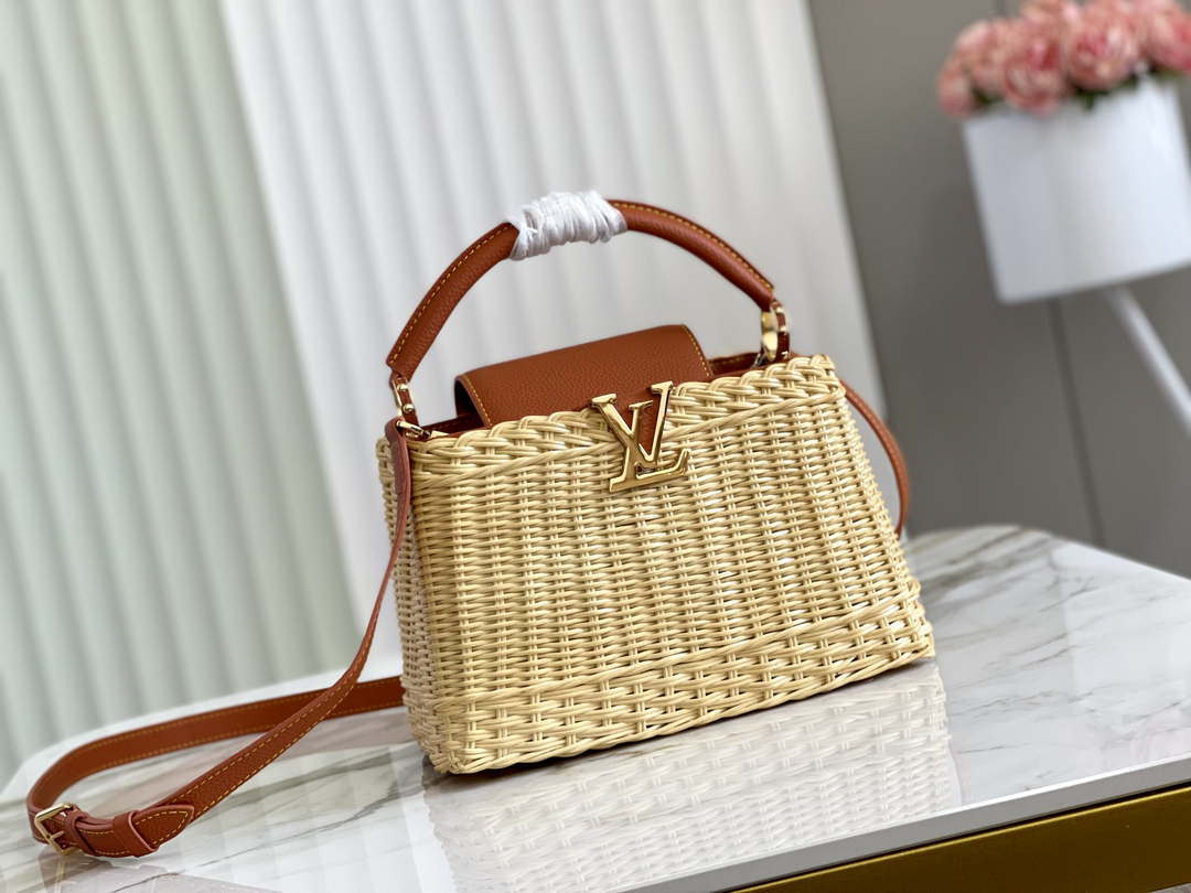 LV M11617 Louis Vuitton Capucines BB Handbag Straw Leather Beige Tan - Default Title - View 1