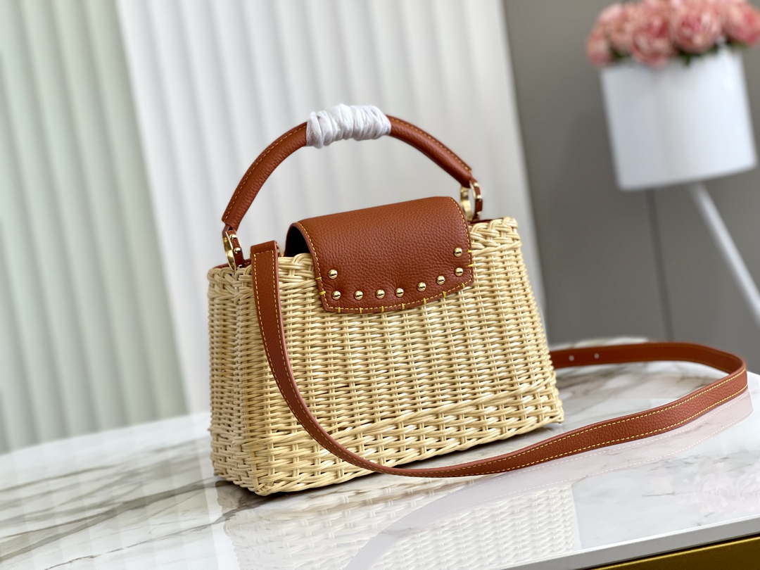 LV M11617 Louis Vuitton Capucines BB Handbag Straw Leather Beige Tan - Default Title - View 2