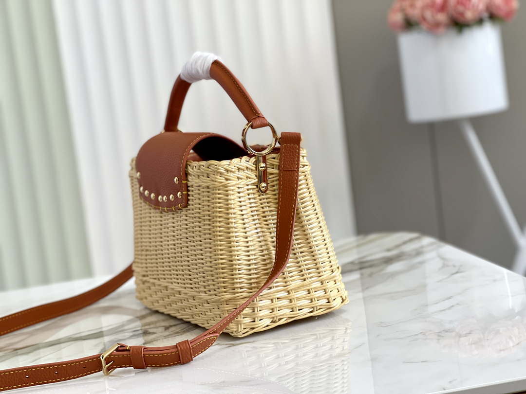 LV M11617 Louis Vuitton Capucines BB Handbag Straw Leather Beige Tan - Default Title - View 3