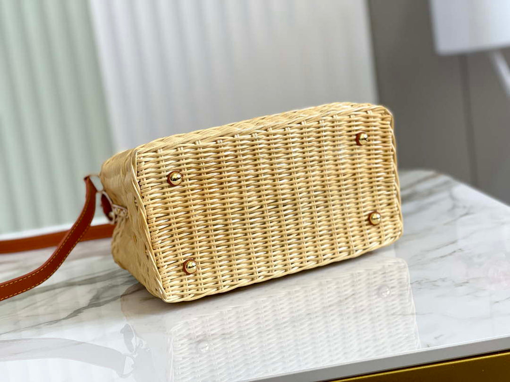 LV M11617 Louis Vuitton Capucines BB Handbag Straw Leather Beige Tan