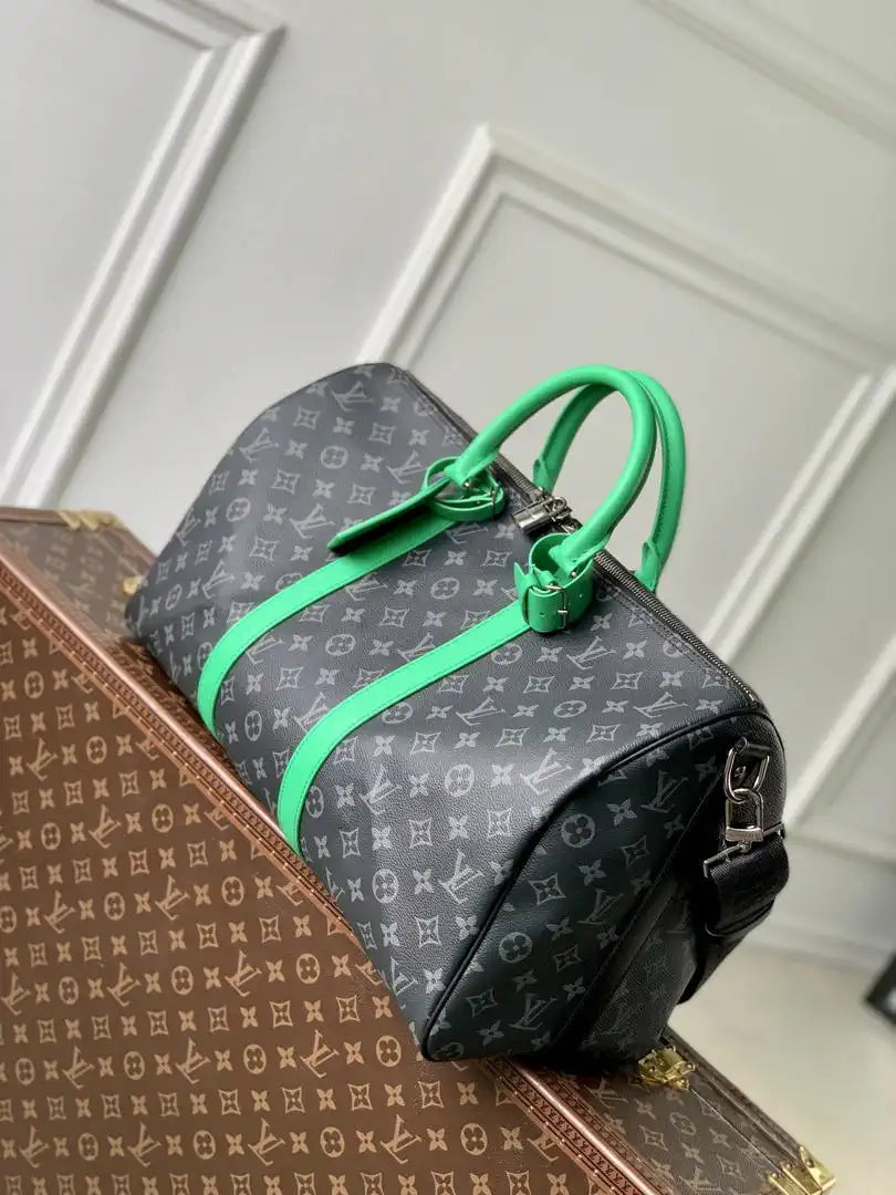 LV M26434 Louis Vuitton Keepall Bandouliere 45 Travel Bag Monogram Eclipse Green