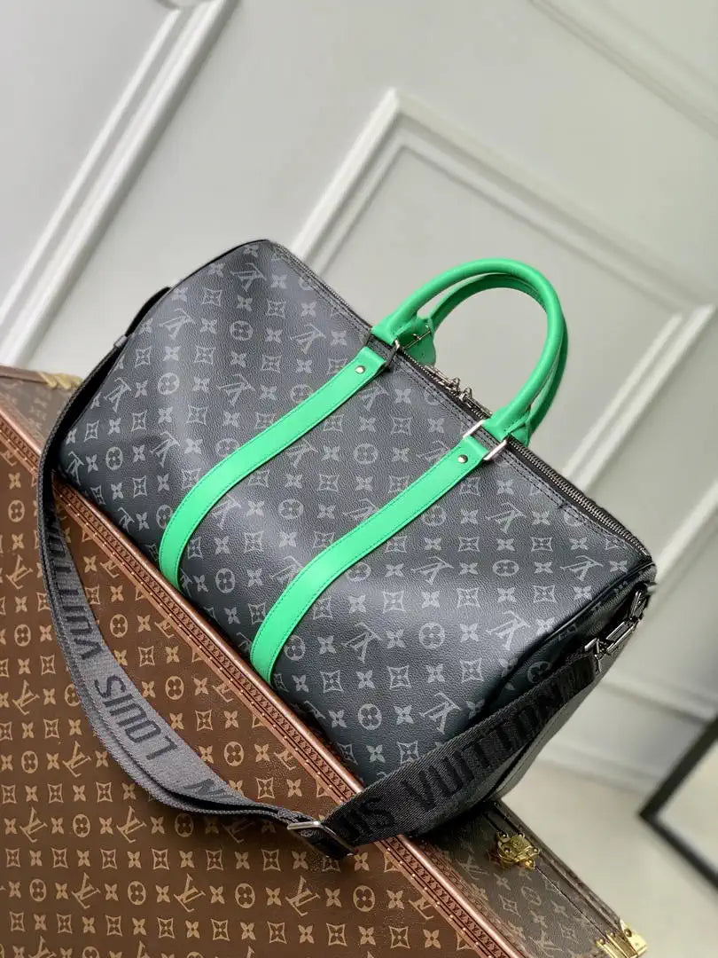 LV M26434 Louis Vuitton Keepall Bandouliere 45 Travel Bag Monogram Eclipse Green