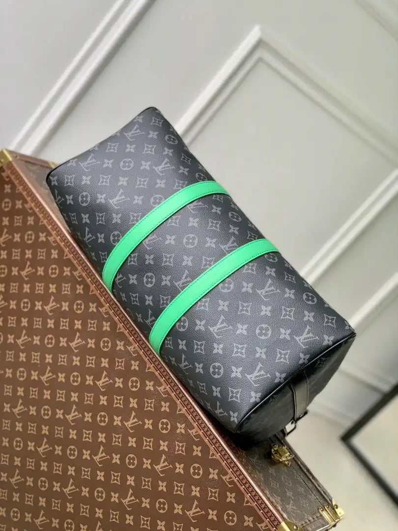LV M26434 Louis Vuitton Keepall Bandouliere 45 Travel Bag Monogram Eclipse Green