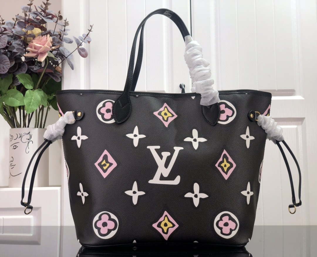 LV M45818 Louis Vuitton Neverfull MM Monogram Bag M45819 Black - Default Title - View 3
