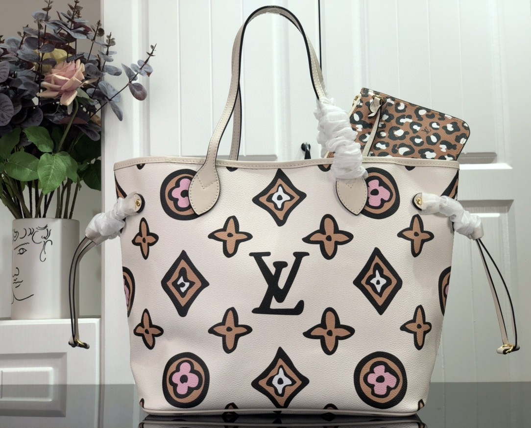 LV M45819 Louis Vuitton Neverfull MM Monogram Bag M45818 Creme - Default Title - View 3