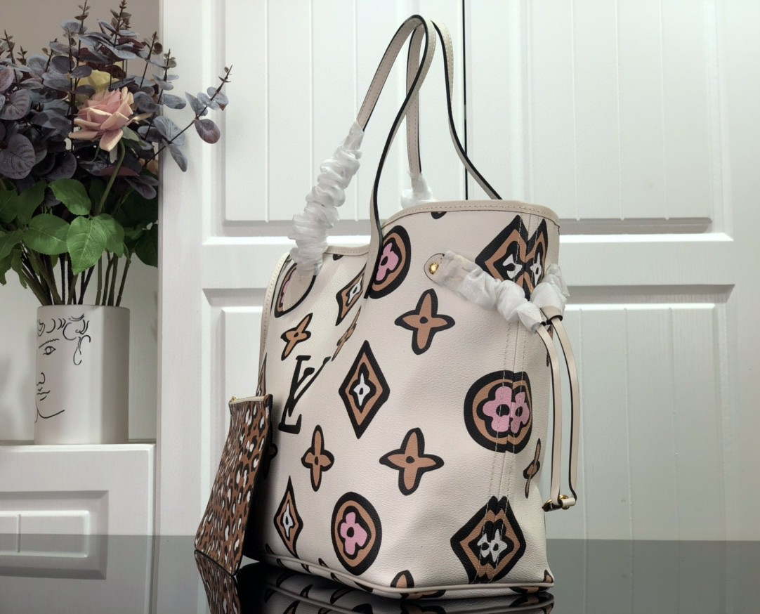 LV M45819 Louis Vuitton Neverfull MM Monogram Bag M45818 Creme - Default Title - View 2