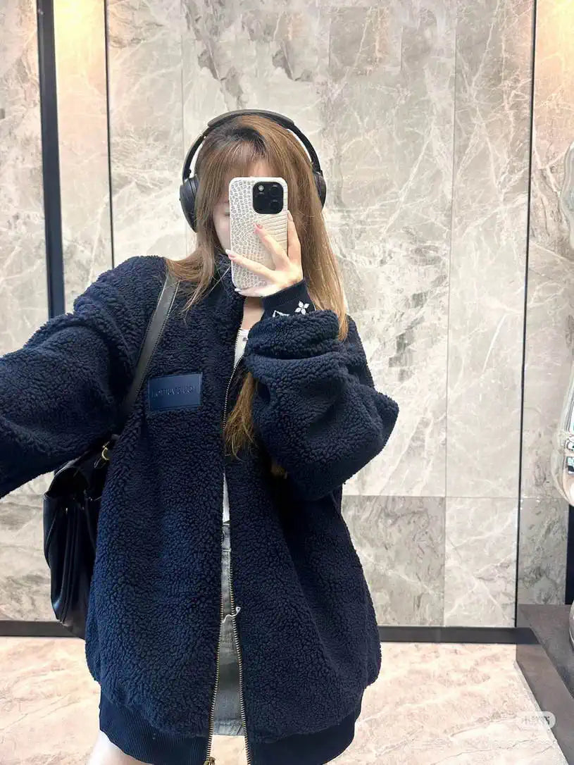 LV Coat Louis Vuitton Women Lambswool zipper Jacket L55801