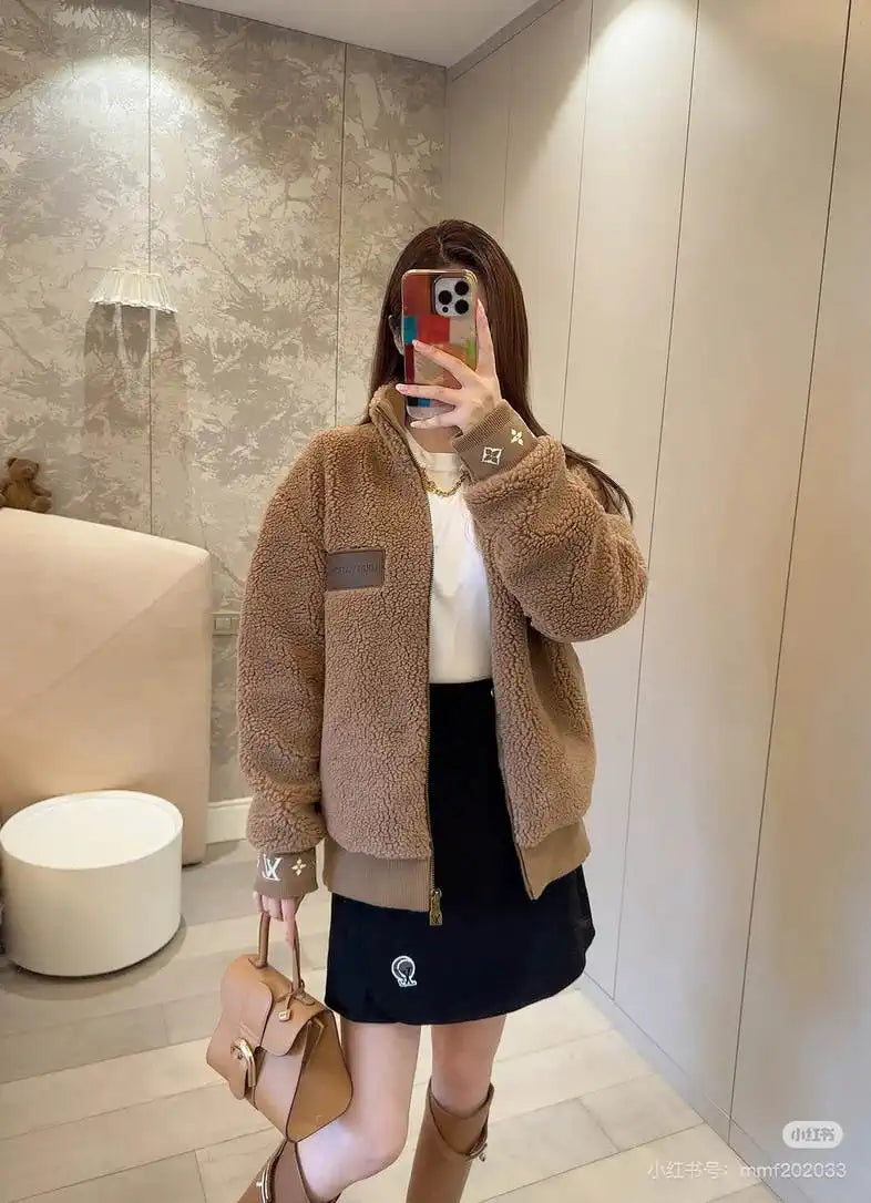 LV Coat Louis Vuitton Women Lambswool zipper Jacket L55802