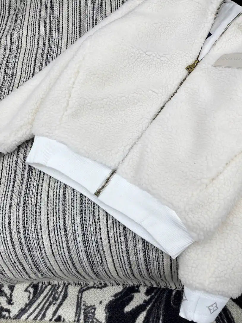 LV Coat Louis Vuitton Women Lambswool zipper Jacket L55800