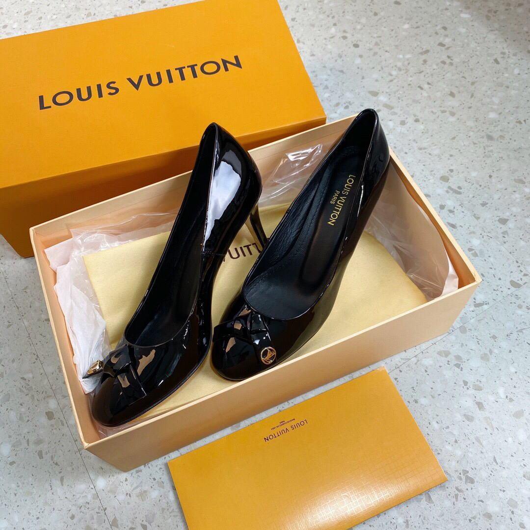 LV Loafers Designer Louis Vuitton Round Toe High Heels 81098 Black - 35 - View 1