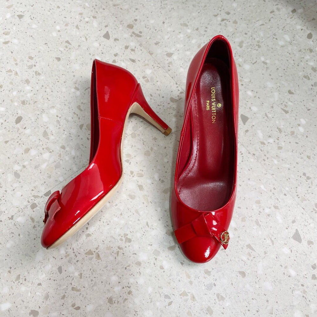 LV Loafers Designer Louis Vuitton Round Toe High Heels 81098 Red - luxibagsmall