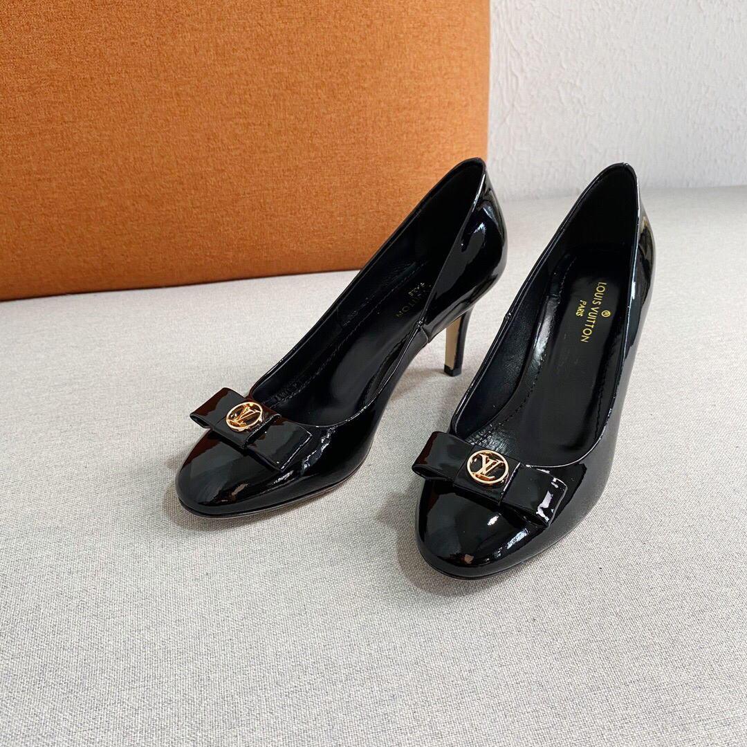 LV Loafers Designer Louis Vuitton Round Toe High Heels 81105 Black - luxibagsmall