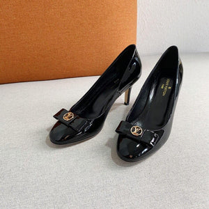 LV Loafers Designer Louis Vuitton Round Toe High Heels 81105 Black - luxibagsmall
