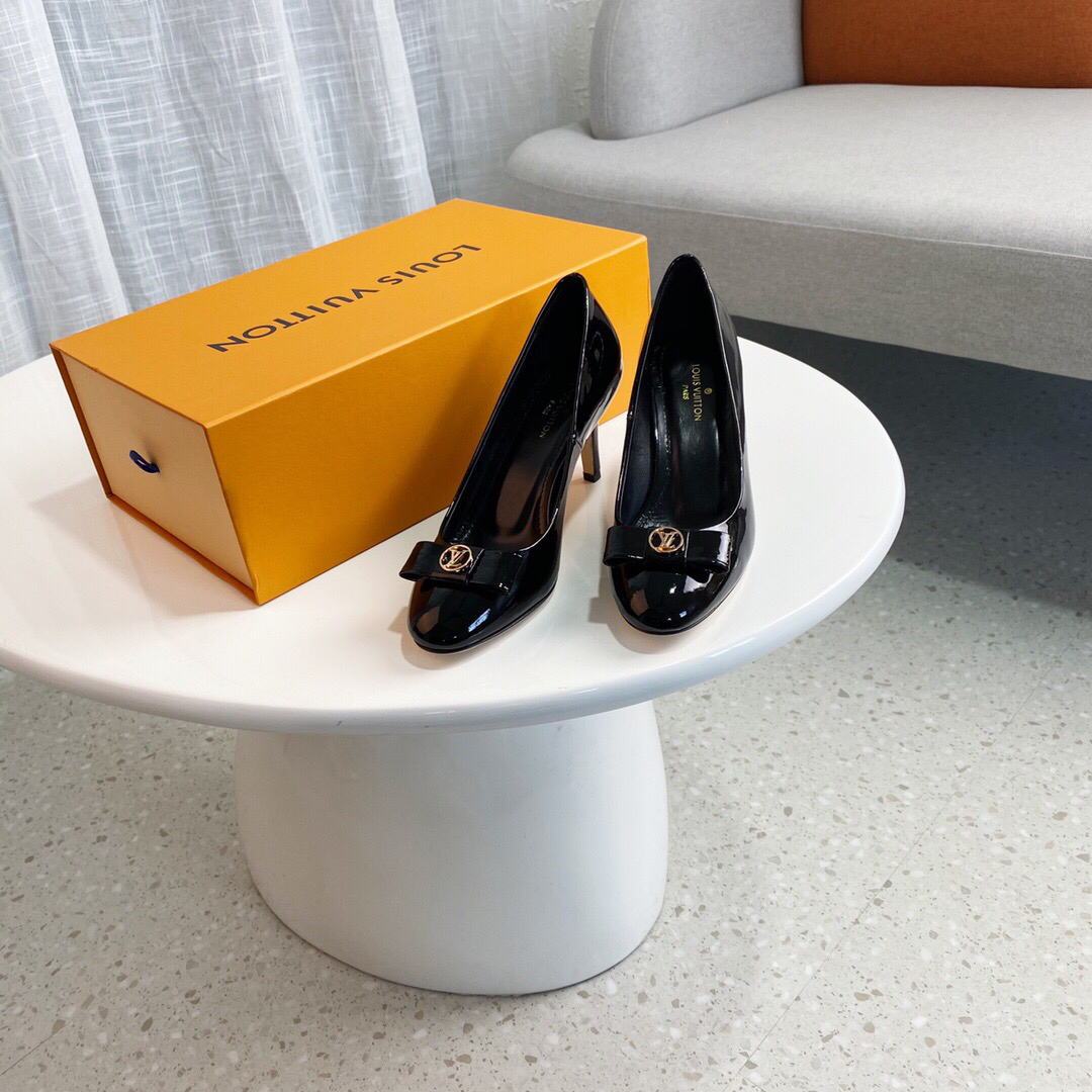 LV Loafers Designer Louis Vuitton Round Toe High Heels 81105 Black - luxibagsmall