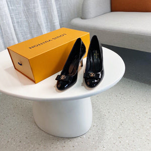 LV Loafers Designer Louis Vuitton Round Toe High Heels 81105 Black - luxibagsmall