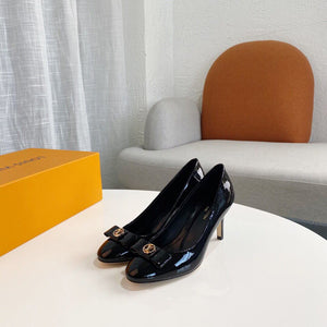 LV Loafers Designer Louis Vuitton Round Toe High Heels 81105 Black - luxibagsmall