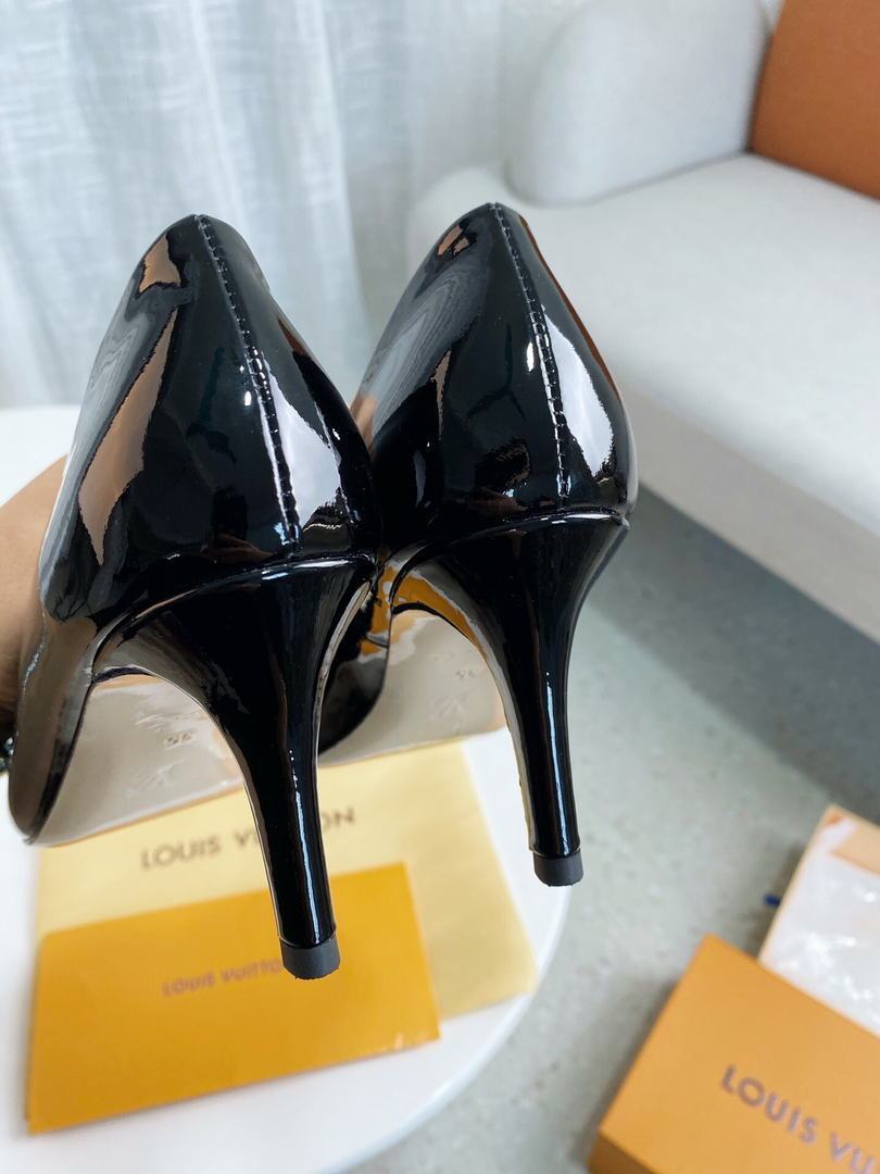 LV Loafers Designer Louis Vuitton Round Toe High Heels 81105 Black - luxibagsmall