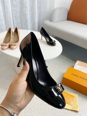 LV Loafers Designer Louis Vuitton Round Toe High Heels 81105 Black - luxibagsmall
