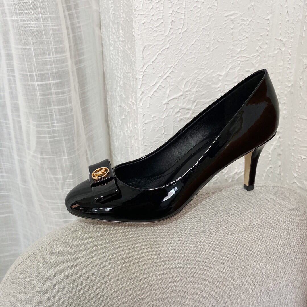 LV Loafers Designer Louis Vuitton Round Toe High Heels 81105 Black - luxibagsmall