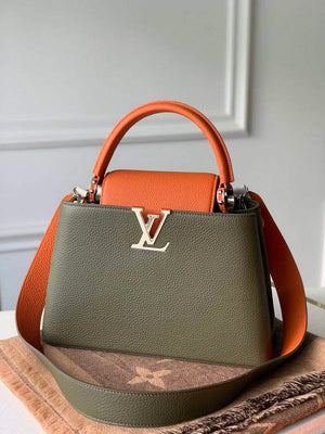 LV M57523 Louis Vuitton Capucines MM Handbag Green and Brown - Default Title - View 1
