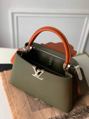 LV M57523 Louis Vuitton Capucines MM Handbag Green and Brown - Default Title - View 8