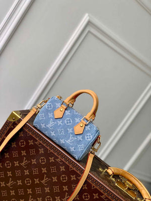 LV M11212 Louis Vuitton Nano Speedy Bag Sky Blue Monogram denim - Default Title - View 1