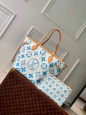 LV M11263 Louis Vuitton Neverfull MM Tote Bag Lagoon Blue - Default Title - View 1
