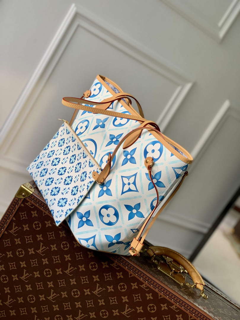 LV M11263 Louis Vuitton Neverfull MM Tote Bag Lagoon Blue - Default Title - View 2