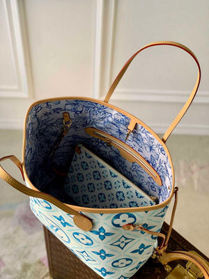 LV M11263 Louis Vuitton Neverfull MM Tote Bag Lagoon Blue - Default Title - View 9