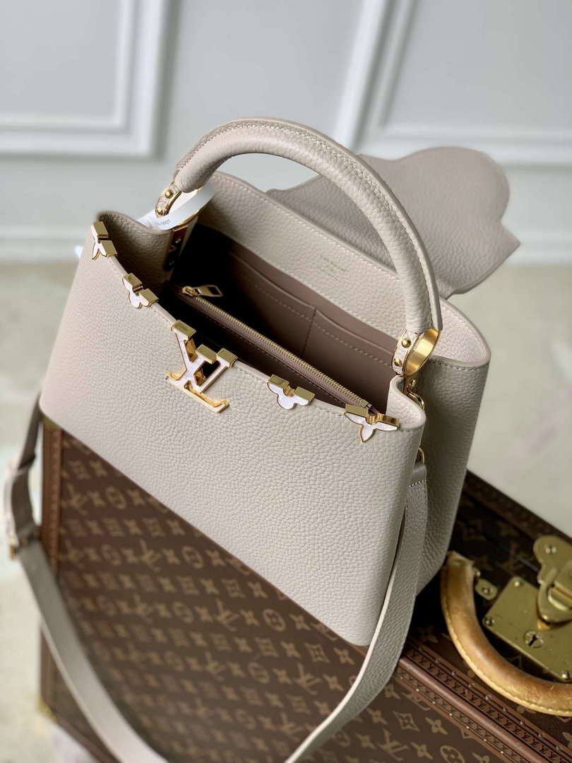 LV M11341 Louis Vuitton Capucines MM Handbag Galet Gray
