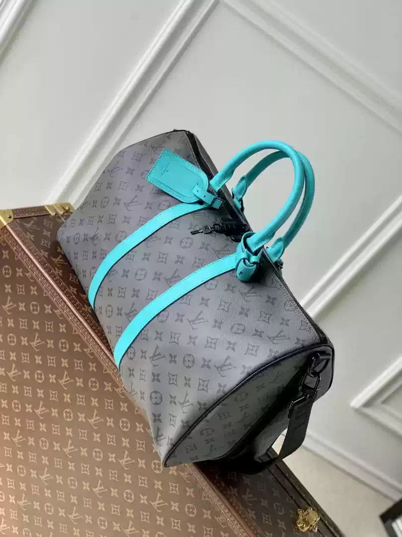 LV M11481 Louis Vuitton Keepall Bandouliere 45 Travel Bag Monogram Eclipse Reverse Blue