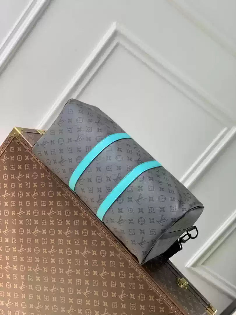 LV M11481 Louis Vuitton Keepall Bandouliere 45 Travel Bag Monogram Eclipse Reverse Blue
