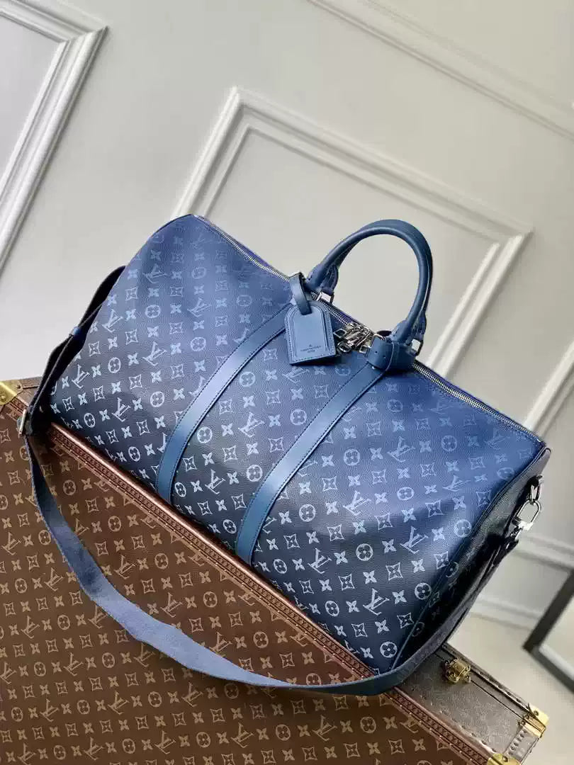 LV M11558 Louis Vuitton Keepall Bandouliere  55 Travel Bag Monogram Navy Blue