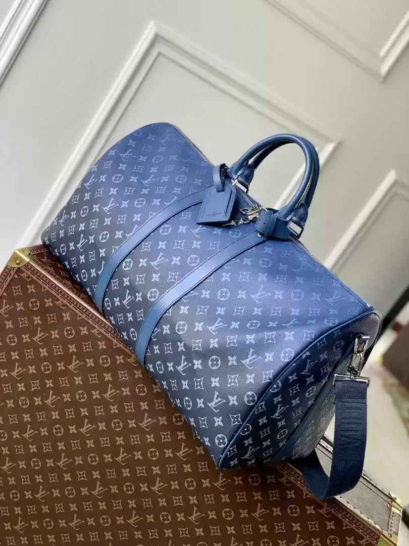 LV M11558 Louis Vuitton Keepall Bandouliere  55 Travel Bag Monogram Navy Blue