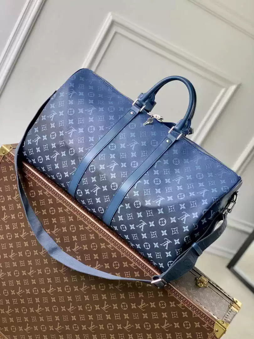 LV M11558 Louis Vuitton Keepall Bandouliere  55 Travel Bag Monogram Navy Blue