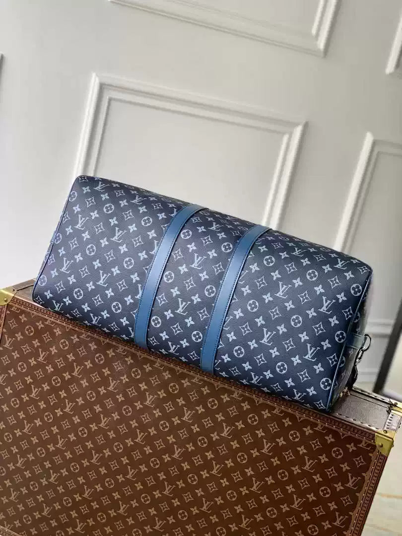 LV M11558 Louis Vuitton Keepall Bandouliere  55 Travel Bag Monogram Navy Blue