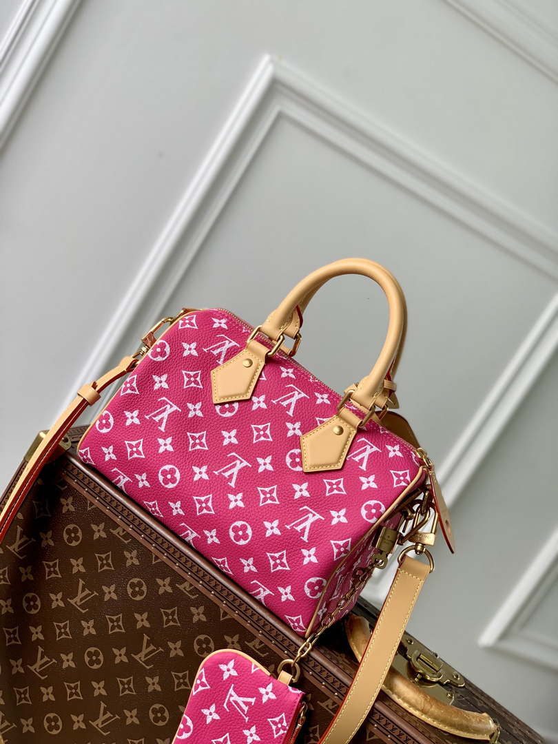 LV M11562 Louis Vuitton Speedy P9 Bandouliere 25 Monogram Bag Rose Red