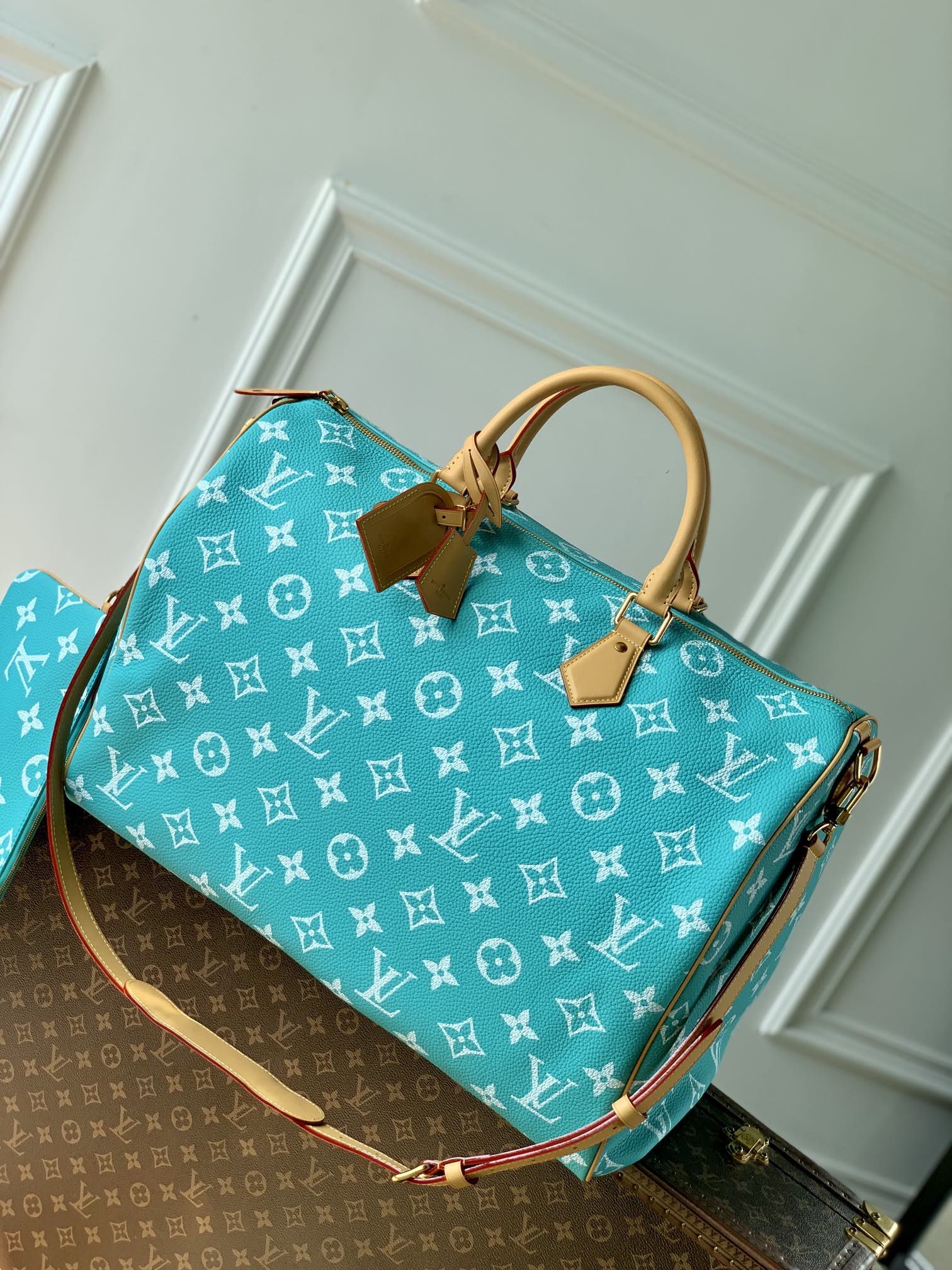 LV M11564 Louis Vuitton Speedy P9 Bandouliere 40 Bag Monogram Leather Lake Blue