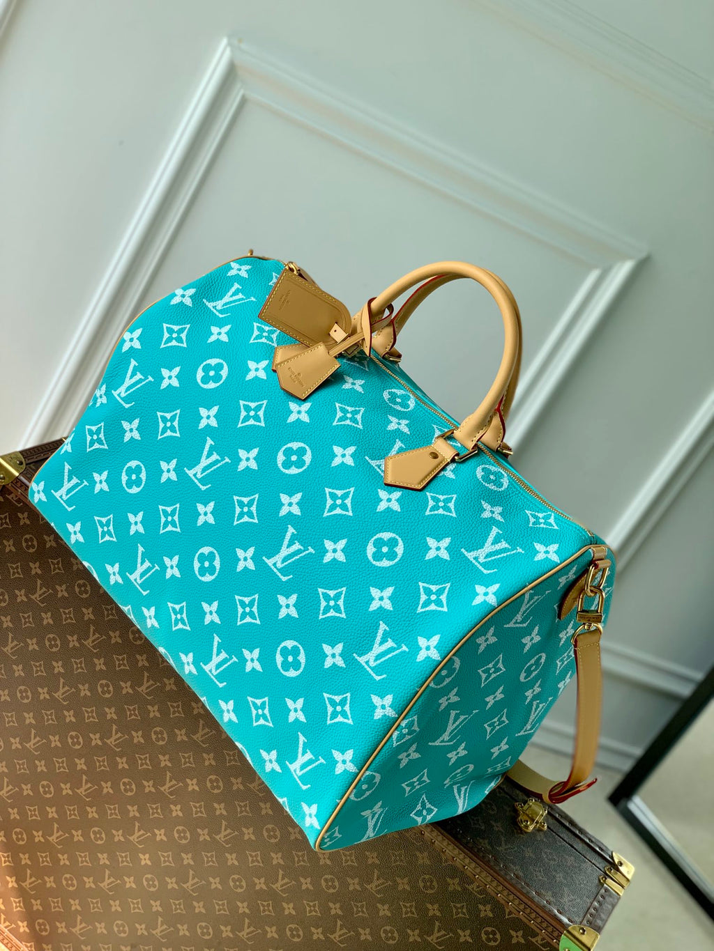 LV M11564 Louis Vuitton Speedy P9 Bandouliere 40 Bag Monogram Leather Lake Blue