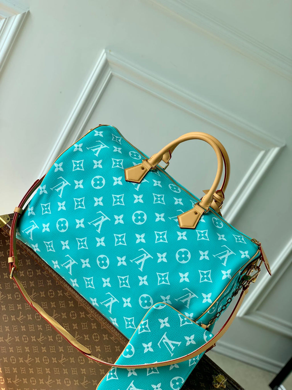 LV M11564 Louis Vuitton Speedy P9 Bandouliere 40 Bag Monogram Leather Lake Blue