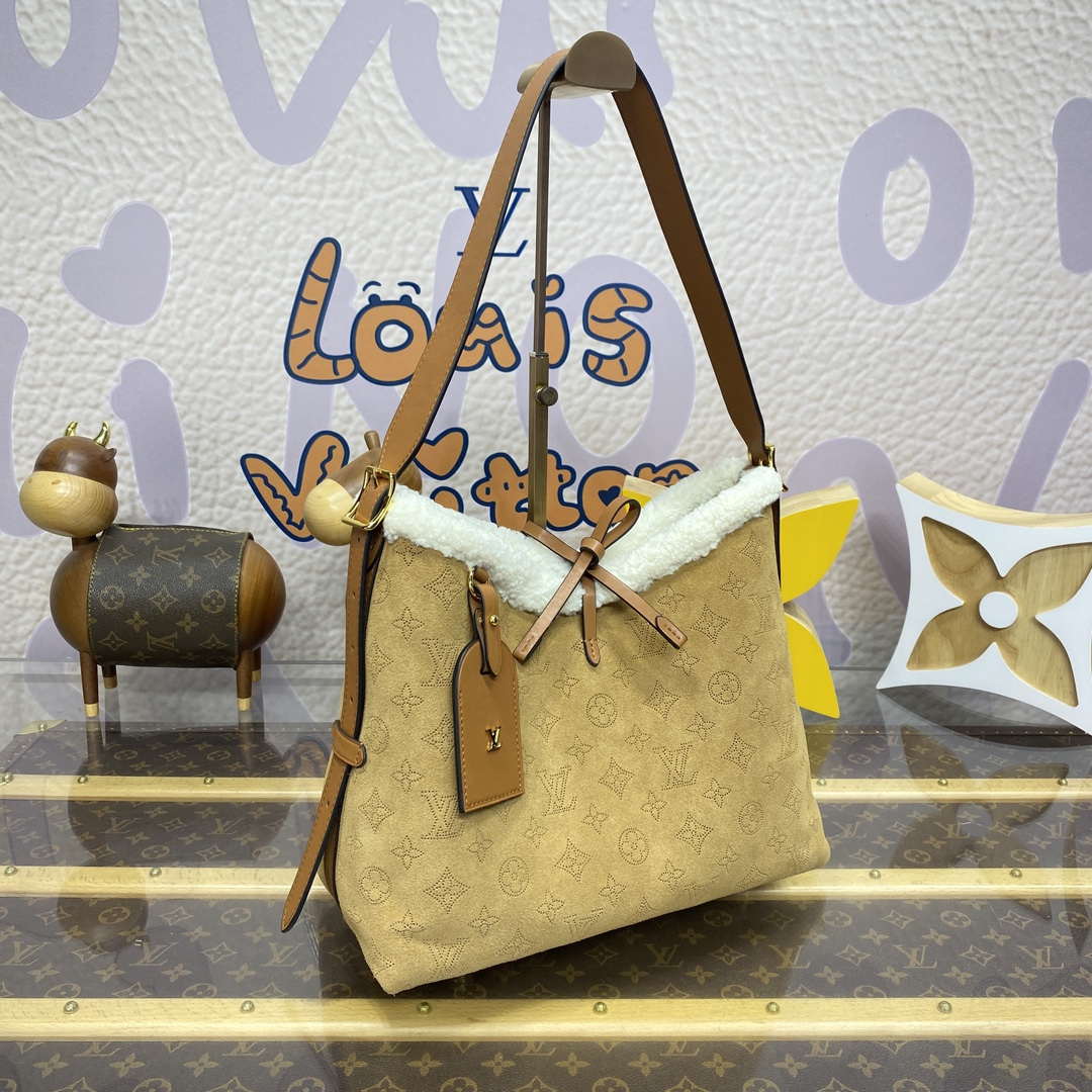 LV M11843 Louis Vuitton CarryAll PM Suede leather Bag Beige