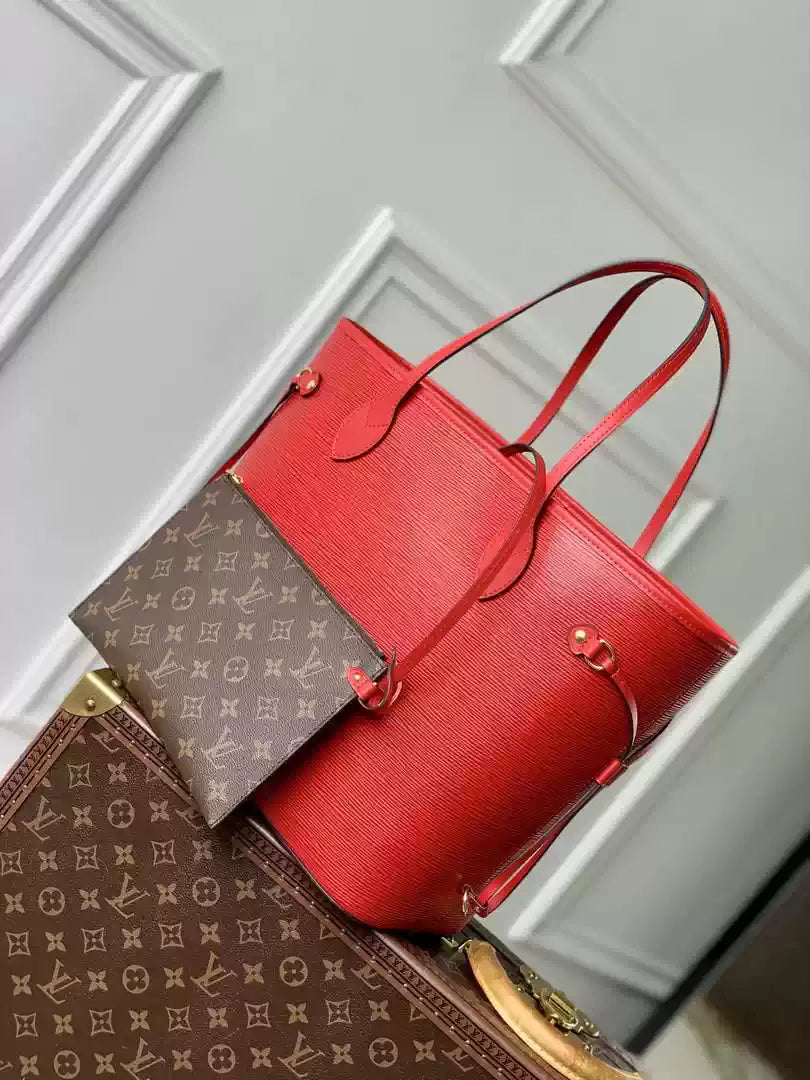 LV M12755 Louis Vuitton Neverfull MM Bag Epi Leather Red