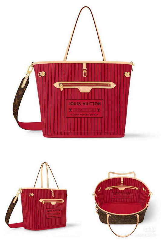 LV M12096 Louis Vuitton Reversible Neverfull Inside Out MM Handbag Red